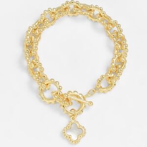 MOP Clover Charm Linked Texture Bracelet